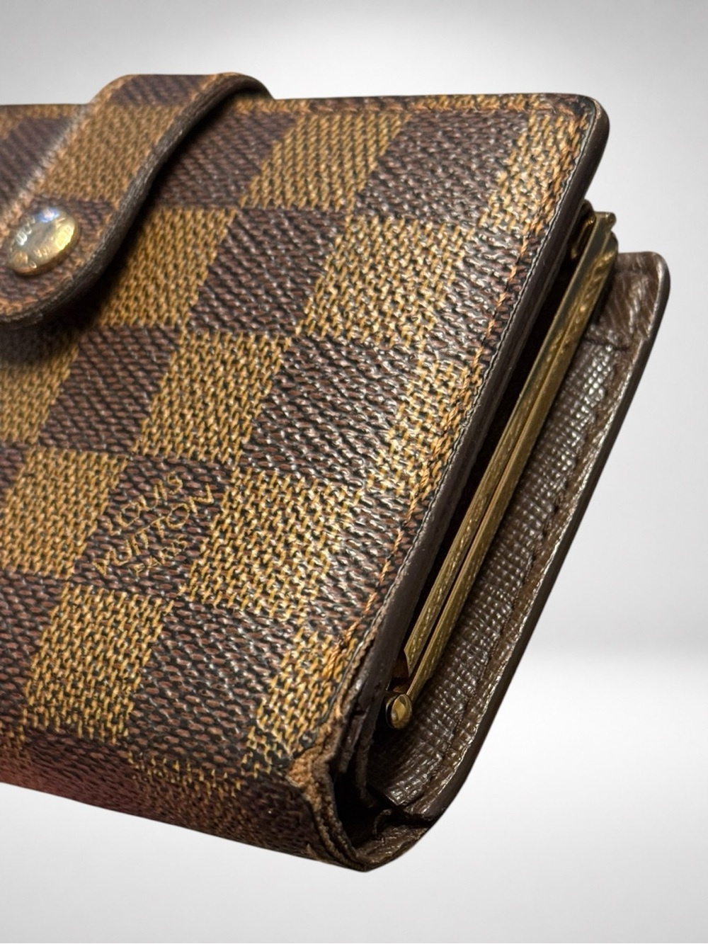 Louis Vuitton Authentic Damier Ebene French Purse Bifold Wallet Kiss Lock Brown - Picture 8 of 16